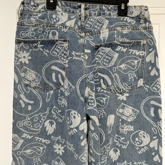 Edikted Cropped Denim Jacket & Malia Printed Wide Leg Jeans Streetwear - Picture 16 of 16